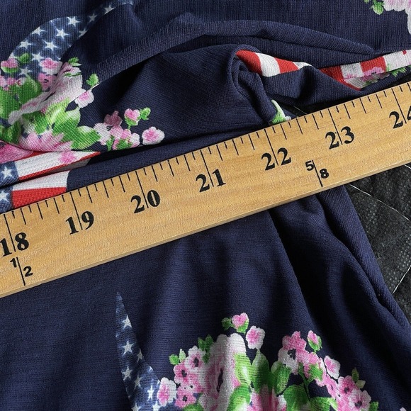 American Curvy Blouse Womens Plus Size 1X Blue Floral Striped Bullhead Flowy - Picture 7 of 9